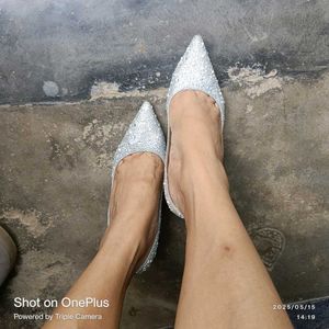 Elegant Silver Embellished Heels
