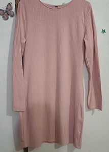 Pink Striped Round Neck Bodycon Dress