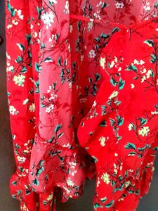 Bright Red Florals Wrap Dress