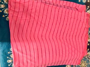Pink Striped Fabric with Lace Trim