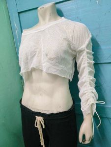 Long Sleeve Mesh Crop Top