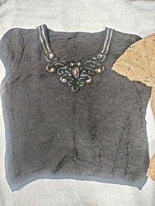 Embellished Brown Knit Top