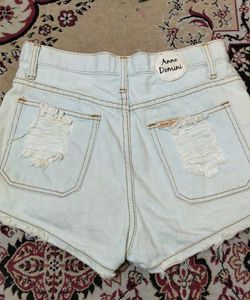 Distressed Denim Button-Down Shorts