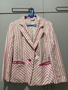 Striped Blazer with Pink Accents