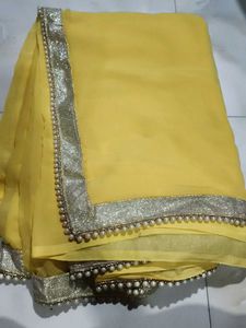 Yellow Saree with Pearl Border