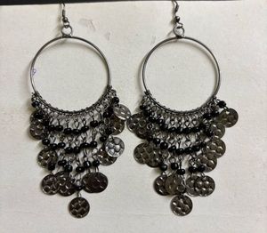 Oxidised Hoop Dangle Earrings