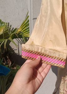 Golden Shiny Embrodied Kurti With Pants