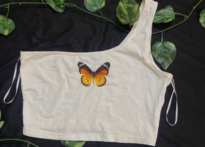 Butterfly One Shoulder Crop Top