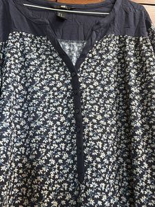 H&amp;M Floral Print Top - Navy Blue
