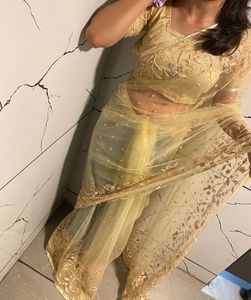 stone embellished embroidery net customised saree