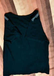 Clizy Women Black Cotton Embellished Casual Tshirt