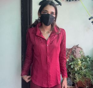 Red Floral Lace Detail Shirt