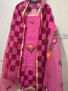 Rose Pink Kota Doriya Painted Suit