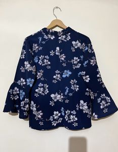 Floral Mock Neck Bell Sleeve Top