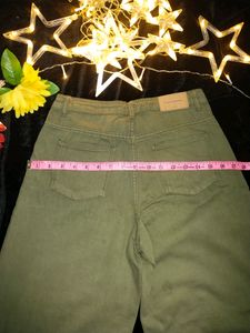Women Olive Green Zara  High Waist Flared Jeans