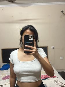Zara Basic Gray Square Neck Top