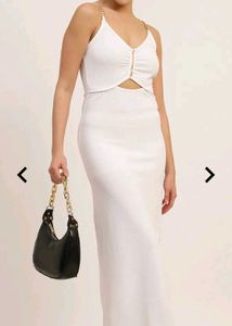 White Cutout Chain Dress