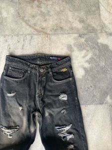 Diesel Ripped Straight Fit Black Jeans