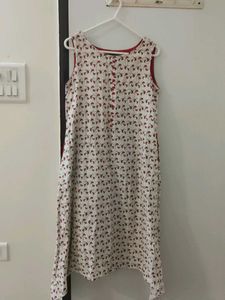 White Printed Fish Cut Anarkali Kurti