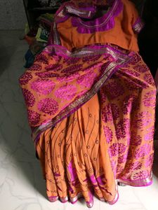 UsedMustard&amp;MagentaEmbroidery ShifonGeorgette Sare