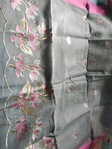 Elegant Grey Saree with Pink Border