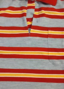 Retro Striped Polo Shirt - Red, Yellow &amp; Grey