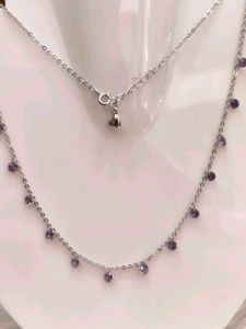 Purple Stone925 Silver Sterling Chain Necklace