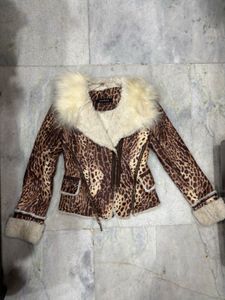 Leopard Print Leather* Fur Jacket