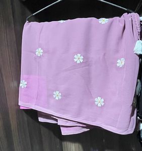 Lilac Floral Embroidered Lightweight Saree