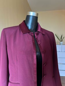Maroon Blazer With Satin Collar And Buttons.