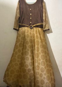 Elegant Brown & Gold Maxi Dress
