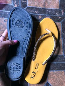 Yellow Beaded Flip-Flops(size-37/38)
