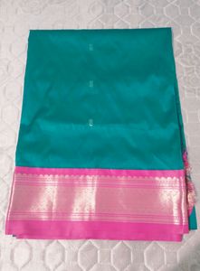 Rama Green Saree With Pink Border