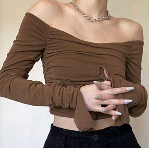 Brown Off-Shoulder Top