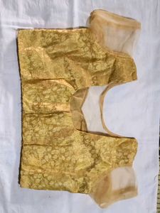 Gold Lace Blouse with Sheer Sleeves