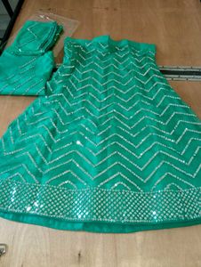 Emerald Green Sequin Unstiched Lehanga