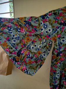 Bell Sleeves Printed Women's Blue Top