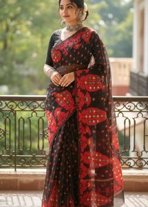 Elegant Black & Red Saree