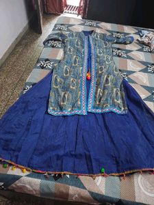 Blue Ethnic Skirt and Top Set attach in one dress