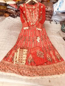 cotton anarkali suit with gotta Patti work