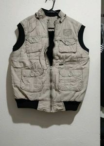 Beige Padded Sleeveless Jacket