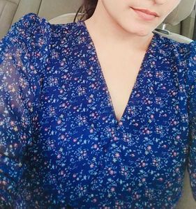 Blue Coloued V Neck Middi