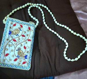 Unused Embroidered Pouch with Bird Detail