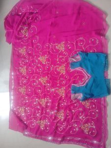 Pink Embroidered Sari with Blouse