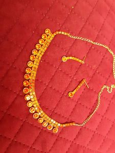 Orange  A.D NECKLACE WITH EARRINGS