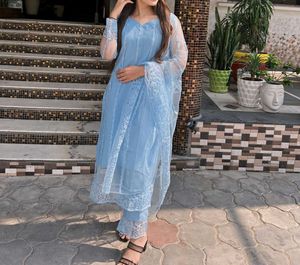 On Sale💥Sky Blue Net Embroidered Kurta Set