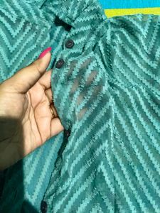 Mango Basic Turquoise Patterned Top