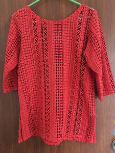 Red Crochet Knit Top