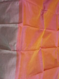 Orange Coral Pink Yellow Shade Lenin Silk Saree