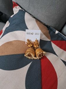 Gold jhumka with pearl accents